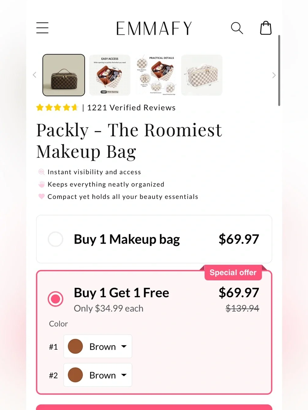 NWT Emmafy Lay Flat Makeup Bag